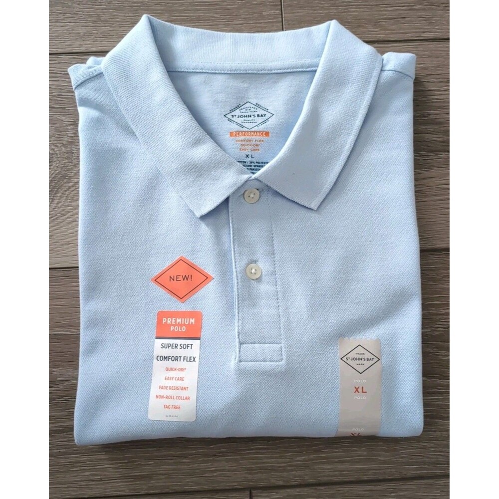 St JOHN'S BAY PREMIUM GOLF POLO MEN'S XL LIGHT BLUE BRAND NEW WITH TAGS